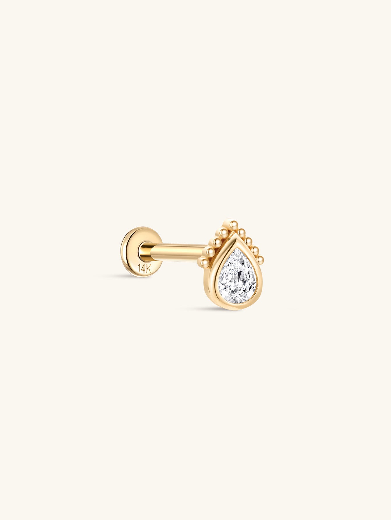 14K Solid Gold Single Water Drop Ear Piercing Stud - Kosinerjewelry