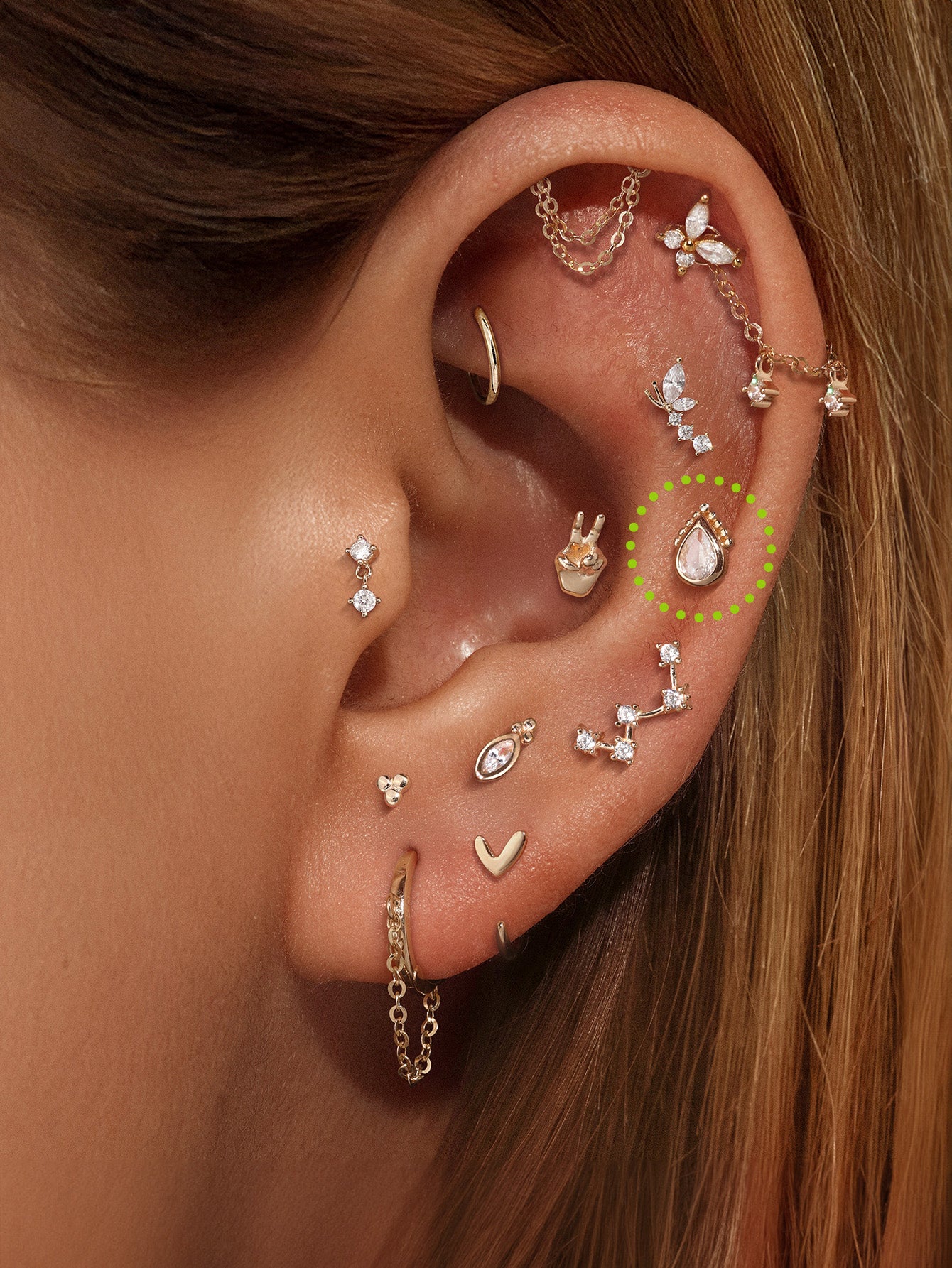 14K Solid Gold Single Water Drop Ear Piercing Stud - Kosinerjewelry