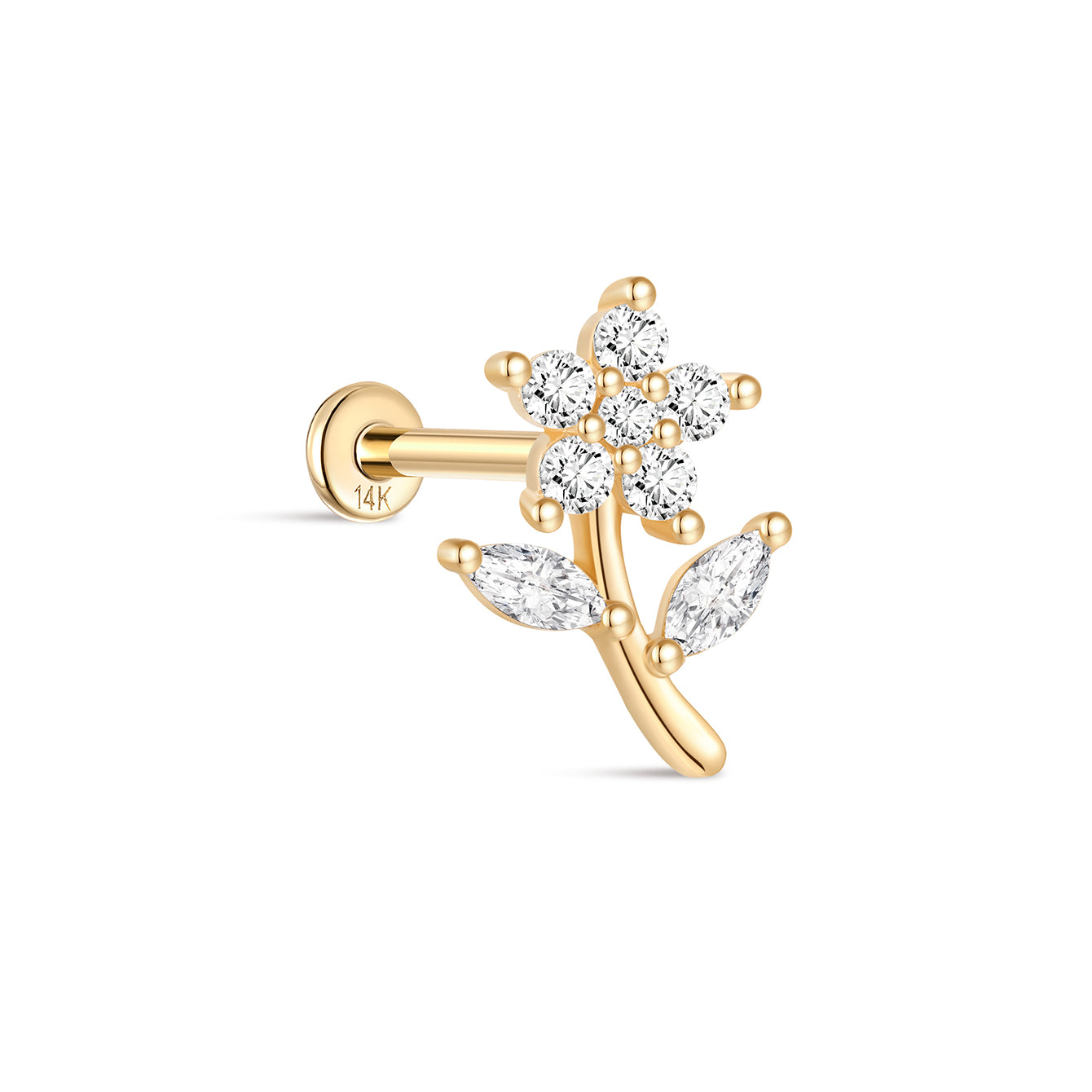 14K Solid Gold CZ Rose Flat Back - Kosinerjewelry