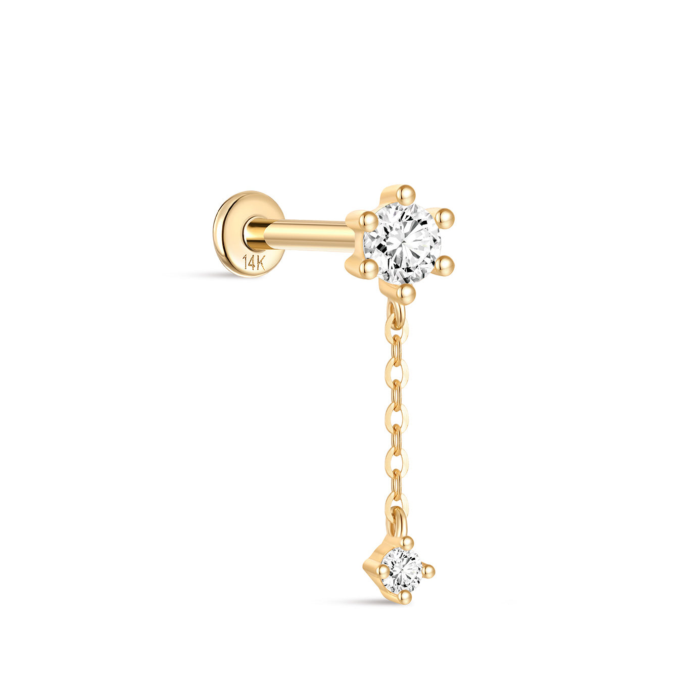 14K Solid Gold Tassel Ear Piercing Stud - Kosinerjewelry