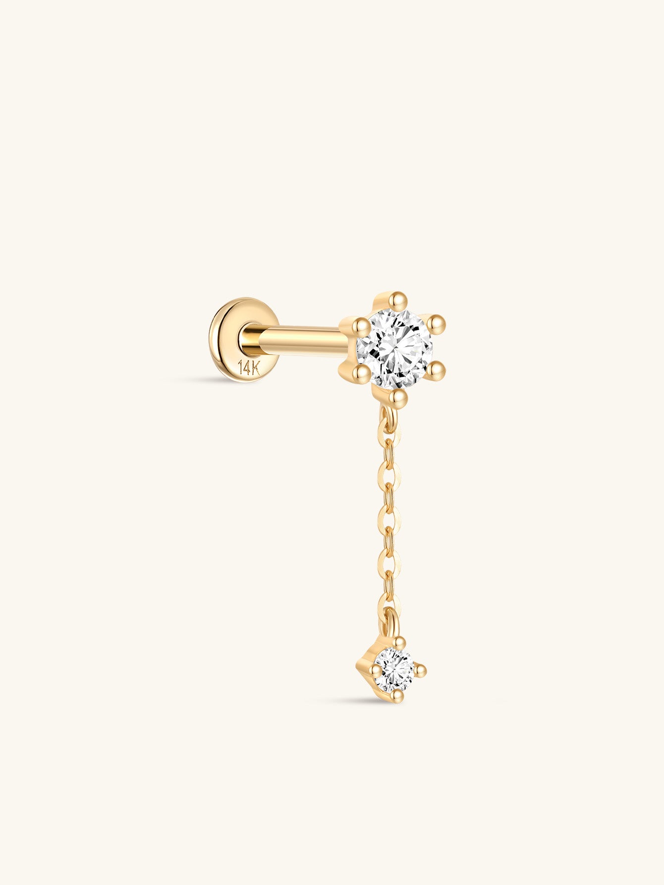 14K Solid Gold Tassel Ear Piercing Stud - Kosinerjewelry