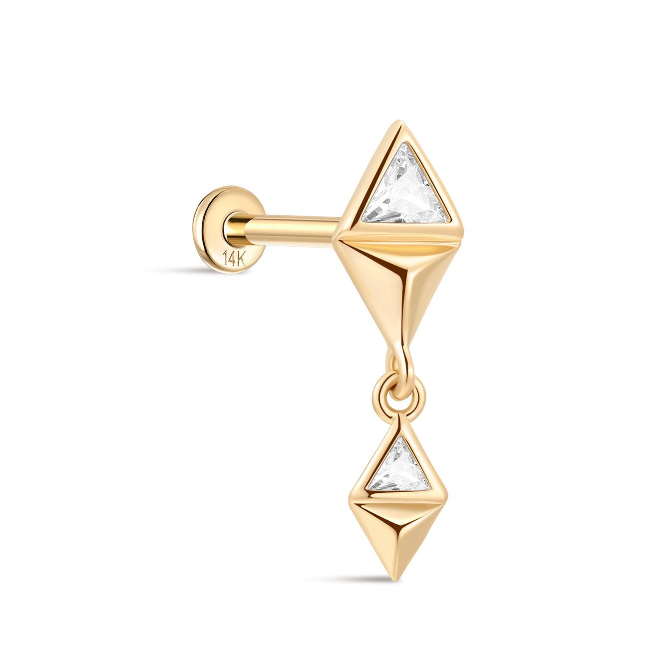 14K Solid Gold Cross Shape Flatback Ear Piercing - Kosinerjewelry
