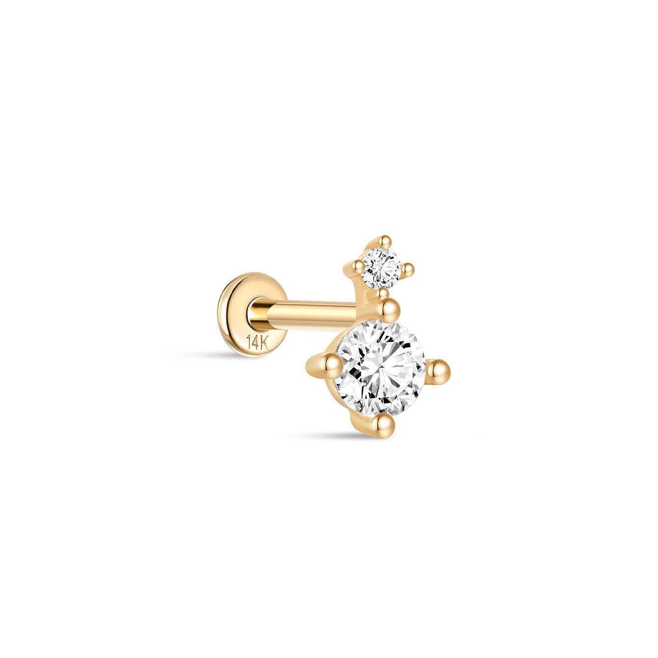 14K Solid Gold Four Claw Ear Piercing Stud - Kosinerjewelry