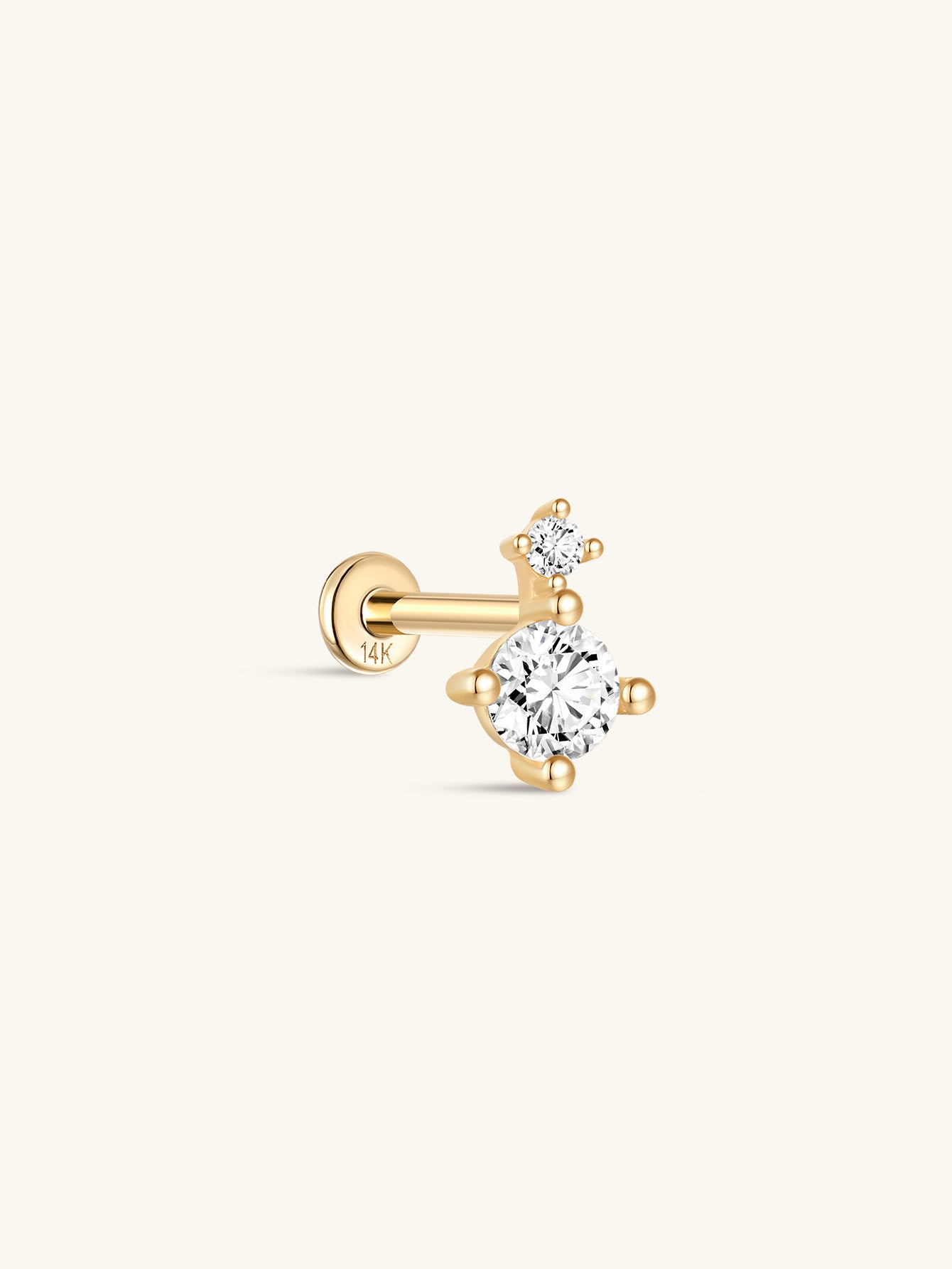 14K Solid Gold Four Claw Ear Piercing Stud - Kosinerjewelry