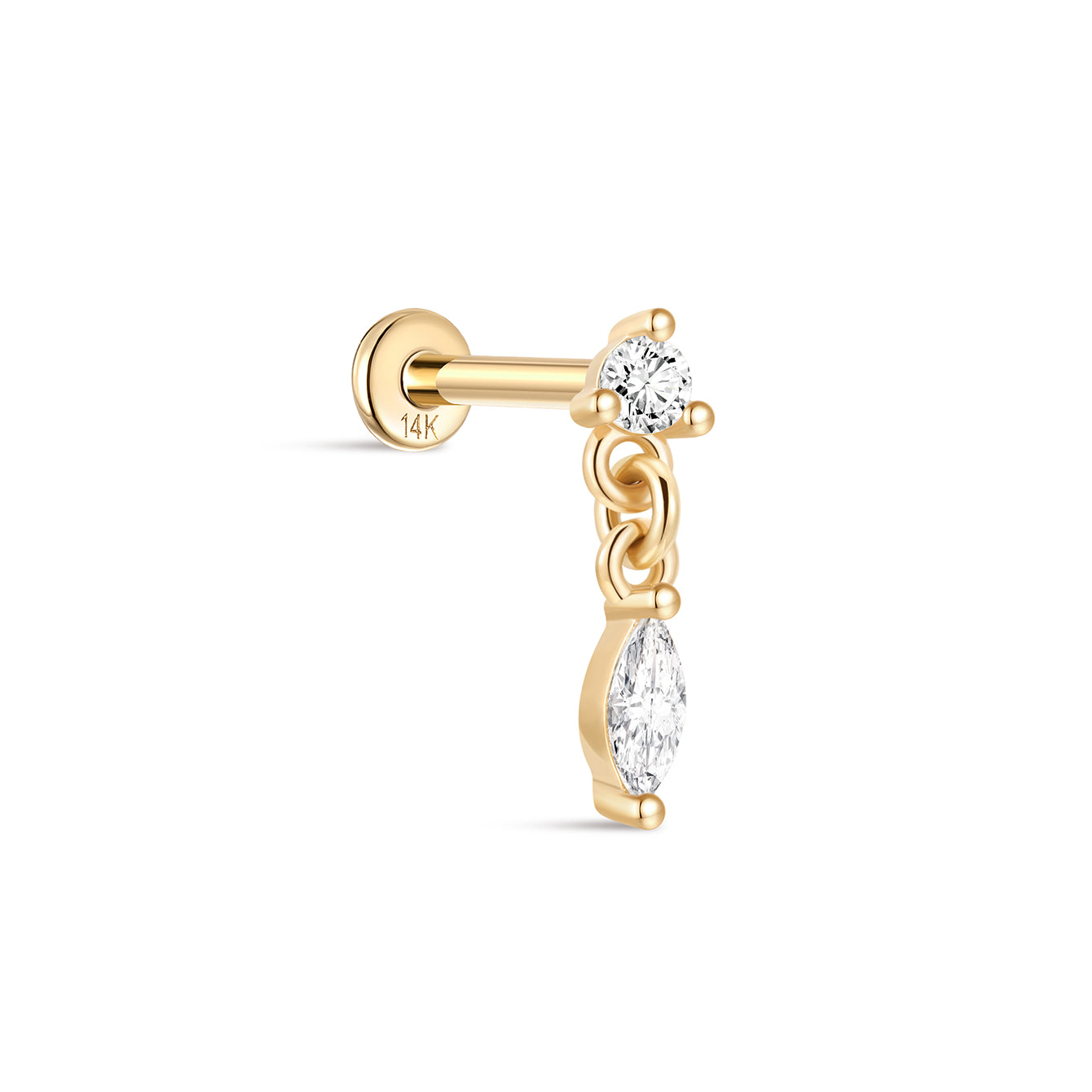 14K Solid Gold Minimalist Marquise Tassel Flatback - Kosinerjewelry