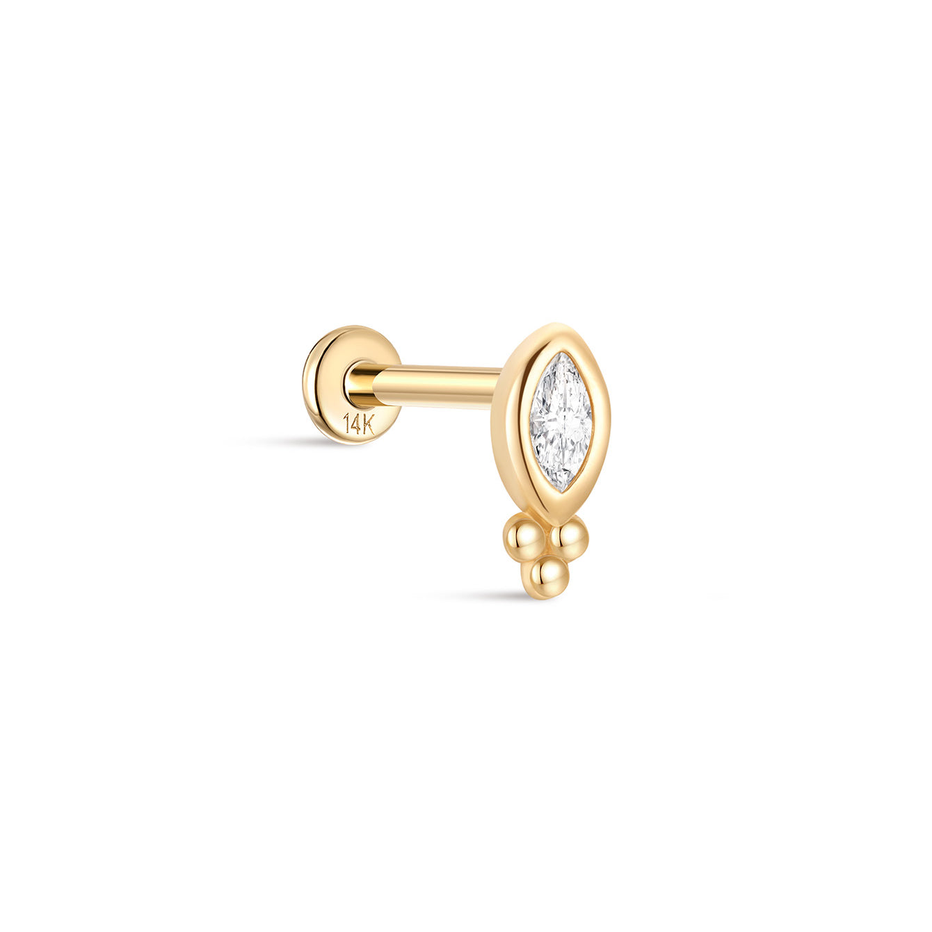 14K Solid Gold Marquise Ear Piercing Stud - Kosinerjewelry
