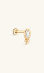 14K Solid Gold Marquise Ear Piercing Stud - Kosinerjewelry