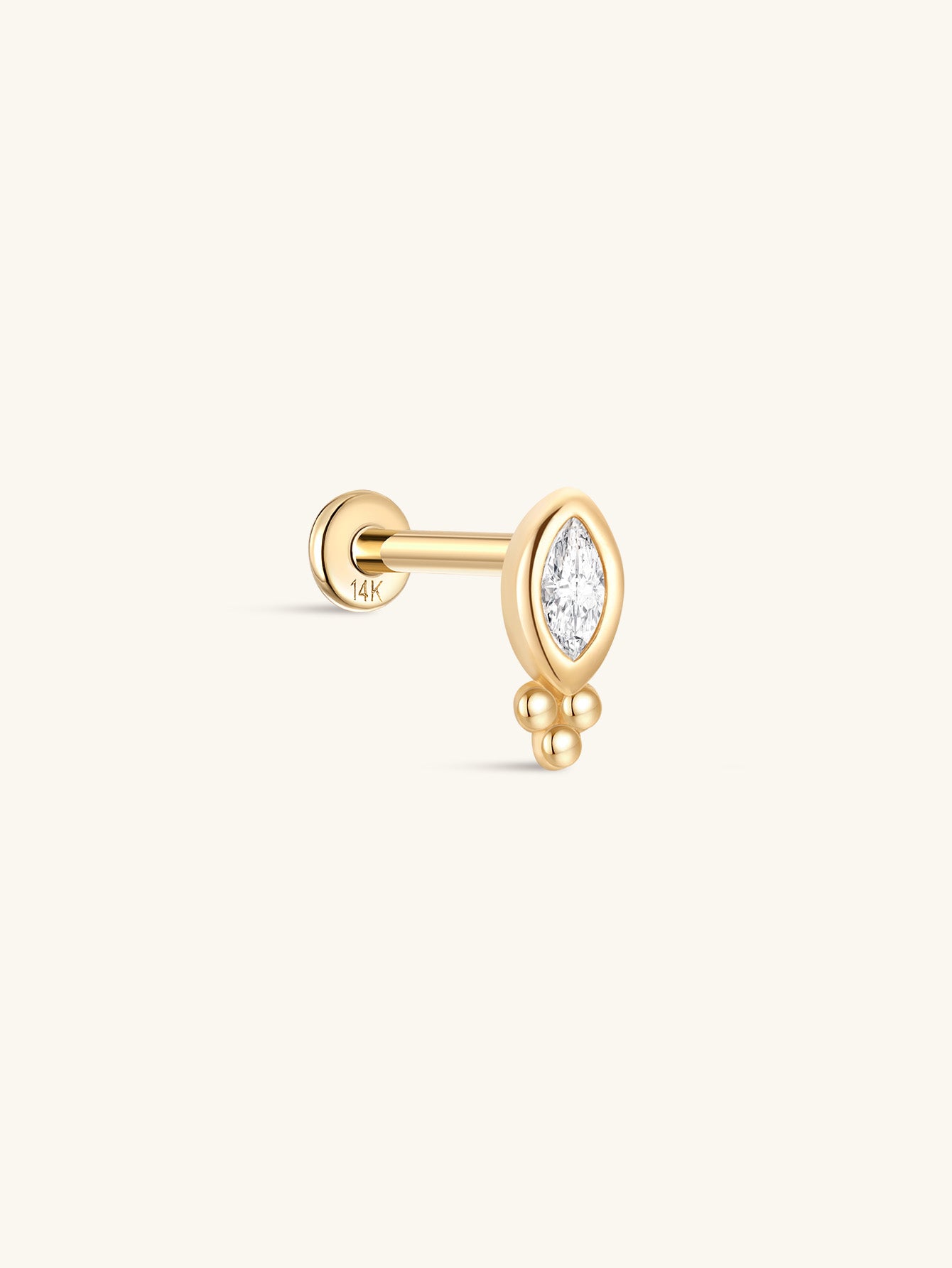 14K Solid Gold Marquise Ear Piercing Stud - Kosinerjewelry