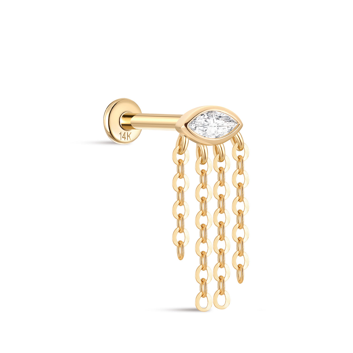 14K Solid Gold Tassel Devil Eyes Ear Piercing Stud - Kosinerjewelry