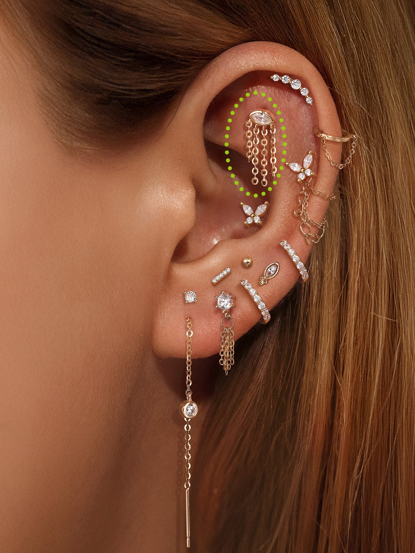 14K Solid Gold Tassel Devil Eyes Ear Piercing Stud - Kosinerjewelry