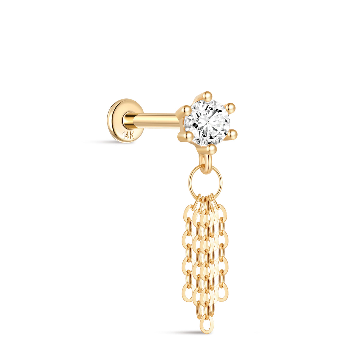 14K Solid Gold Tassel Ear Piercing Stud - Kosinerjewelry