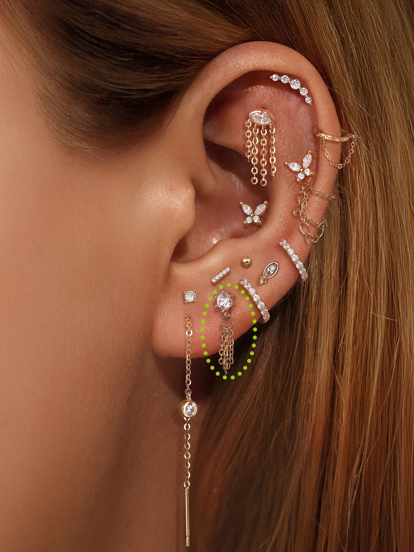 14K Solid Gold Tassel Ear Piercing Stud - Kosinerjewelry