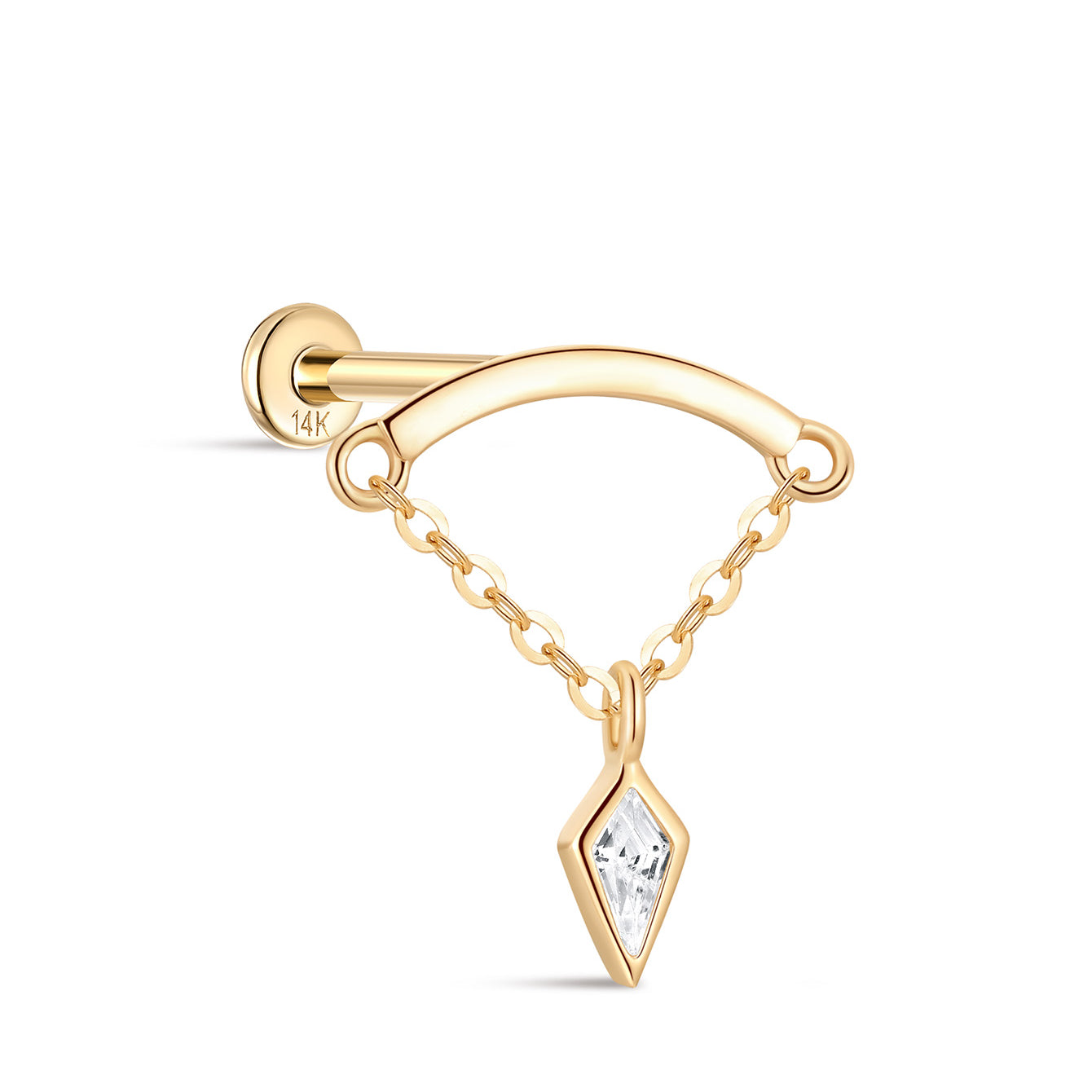 14K Solid Gold Rhombus Tassel Ear Piercing Stud - Kosinerjewelry