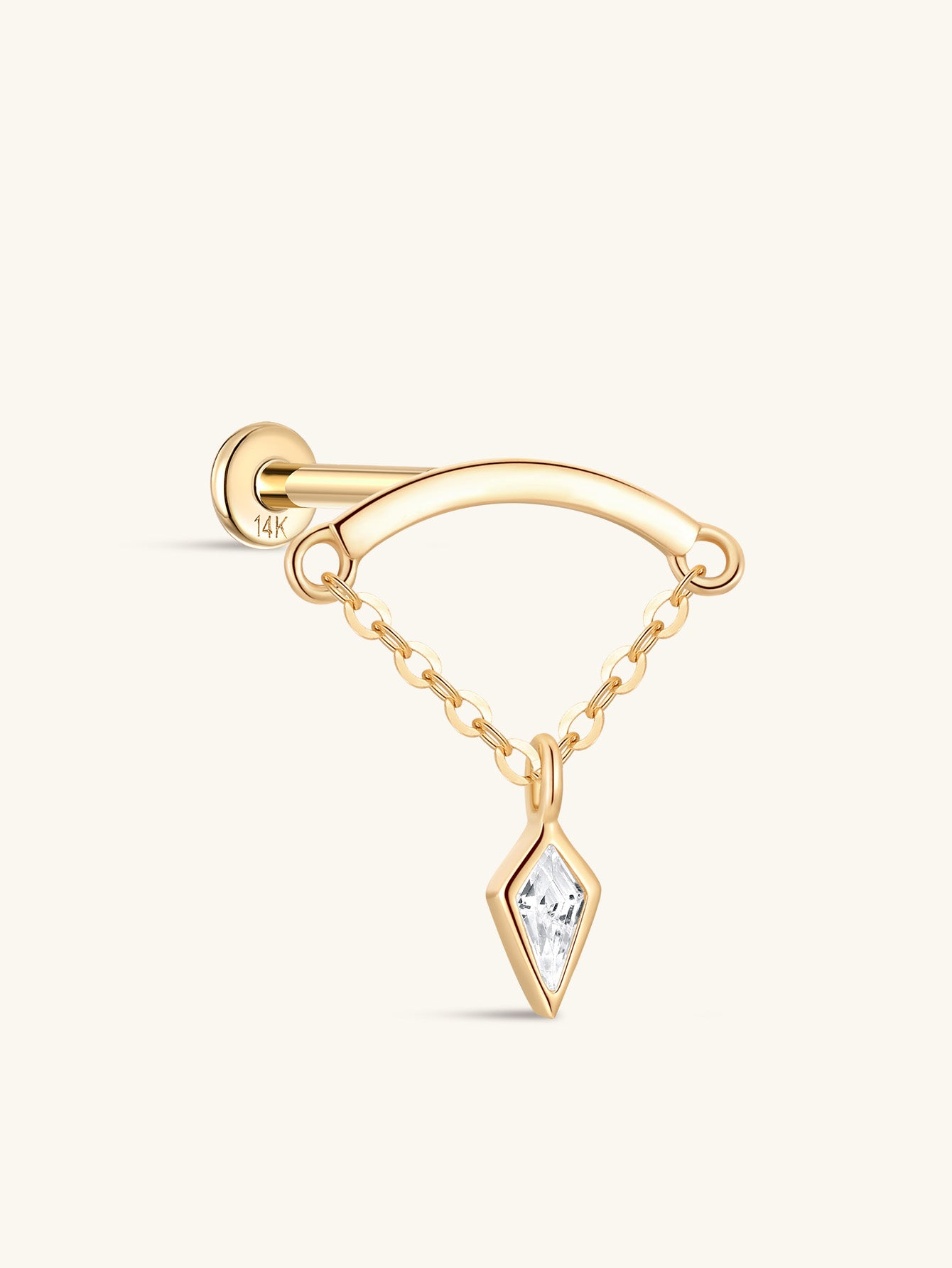 14K Solid Gold Rhombus Tassel Ear Piercing Stud - Kosinerjewelry