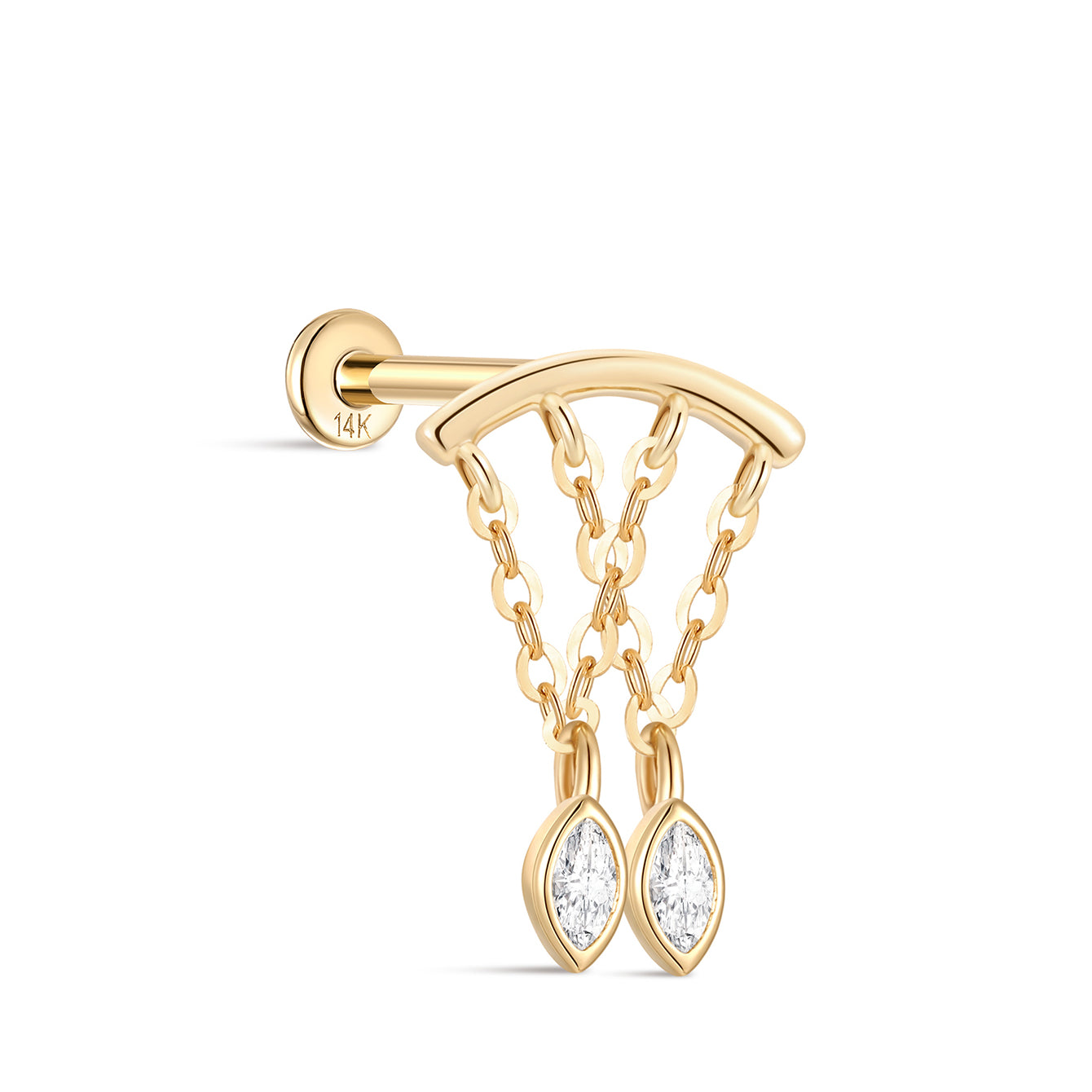 14K Solid Gold Marquise Double Layer Tassel Flatback - Kosinerjewelry