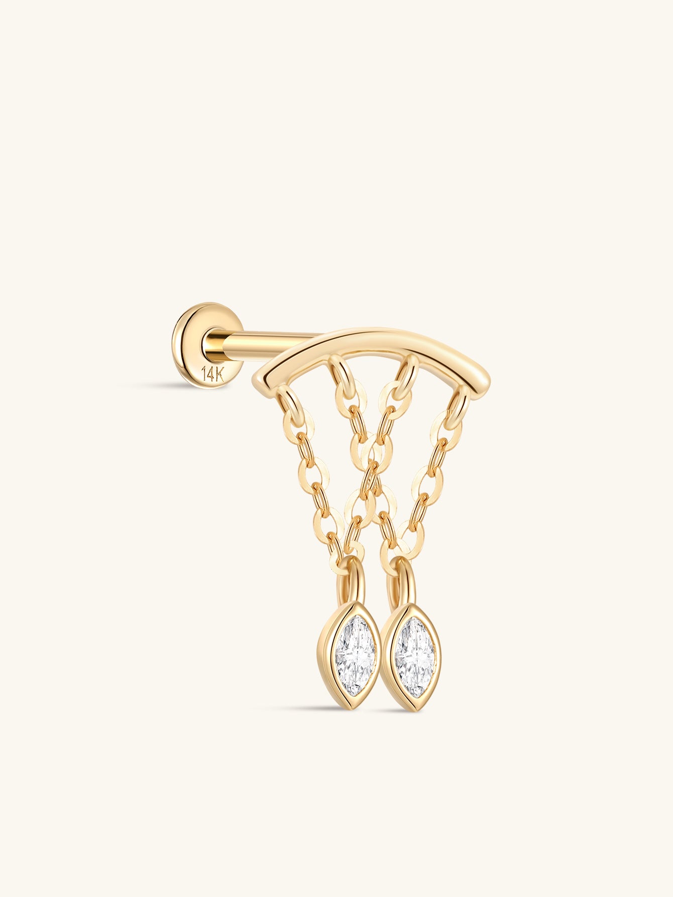 14K Solid Gold Marquise Double Layer Tassel Flatback - Kosinerjewelry