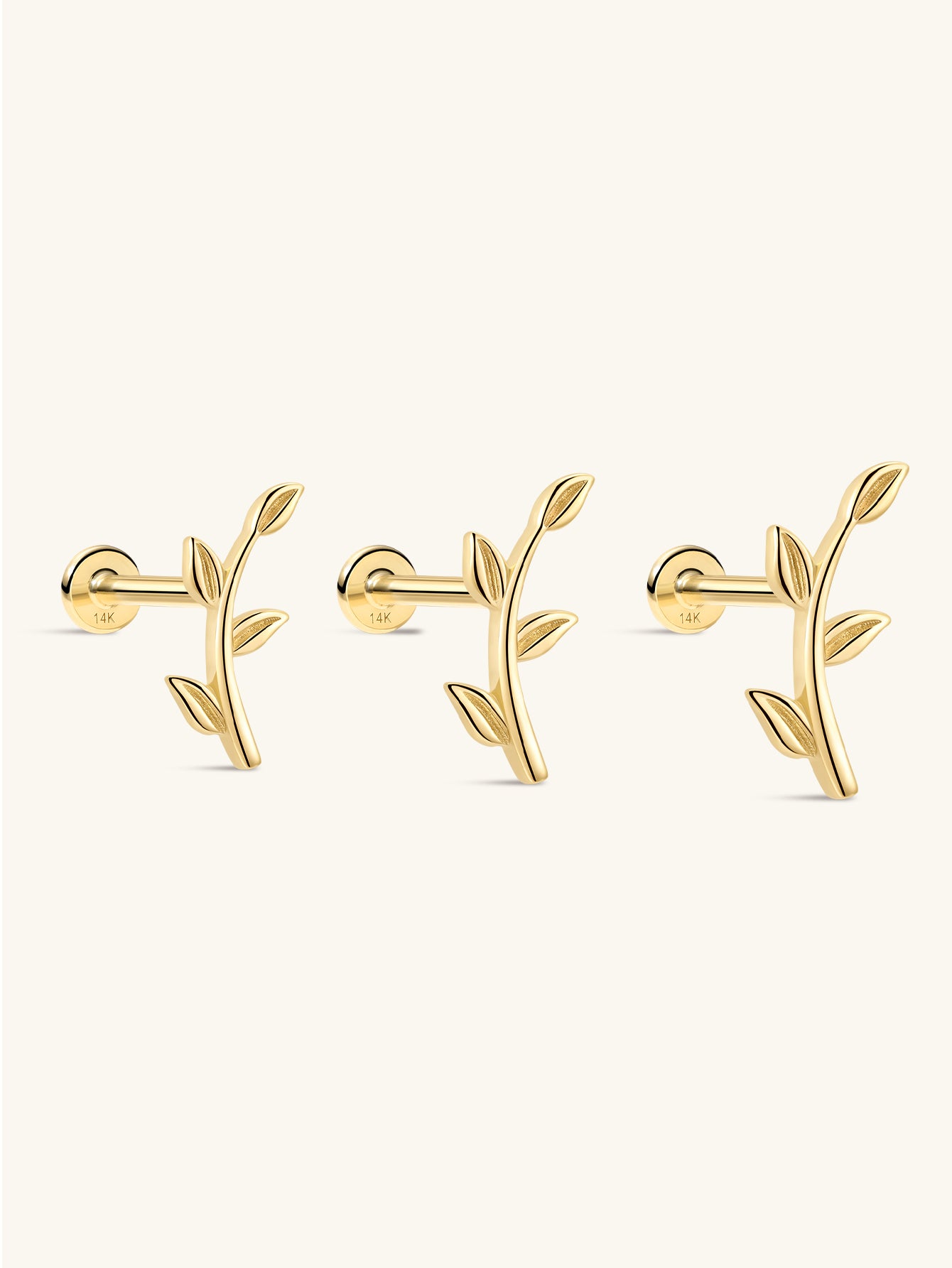 14K Solid Gold Leaf Fashion Flat Back