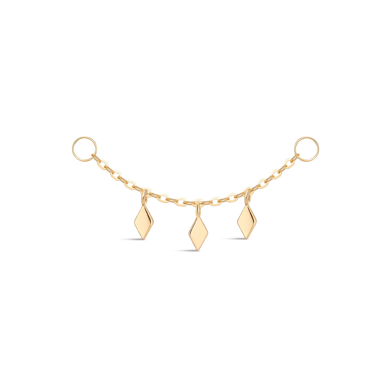 14K Solid Gold Glossy Rhombus Pendant Chain Hoop Charm - Kosinerjewelry