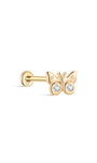 KOSINER 14K Gold Butterfly CZ Flat Back Piercing Stud