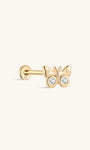 KOSINER 14K Solid Gold Butterfly CZ Flat Back Stud, Internally Threaded