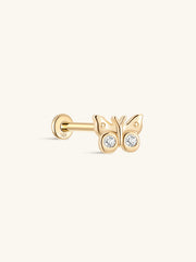 KOSINER 14K فراشة من الذهب الصلب CZ مسمار خلفي مسطح، ملولب داخليًا