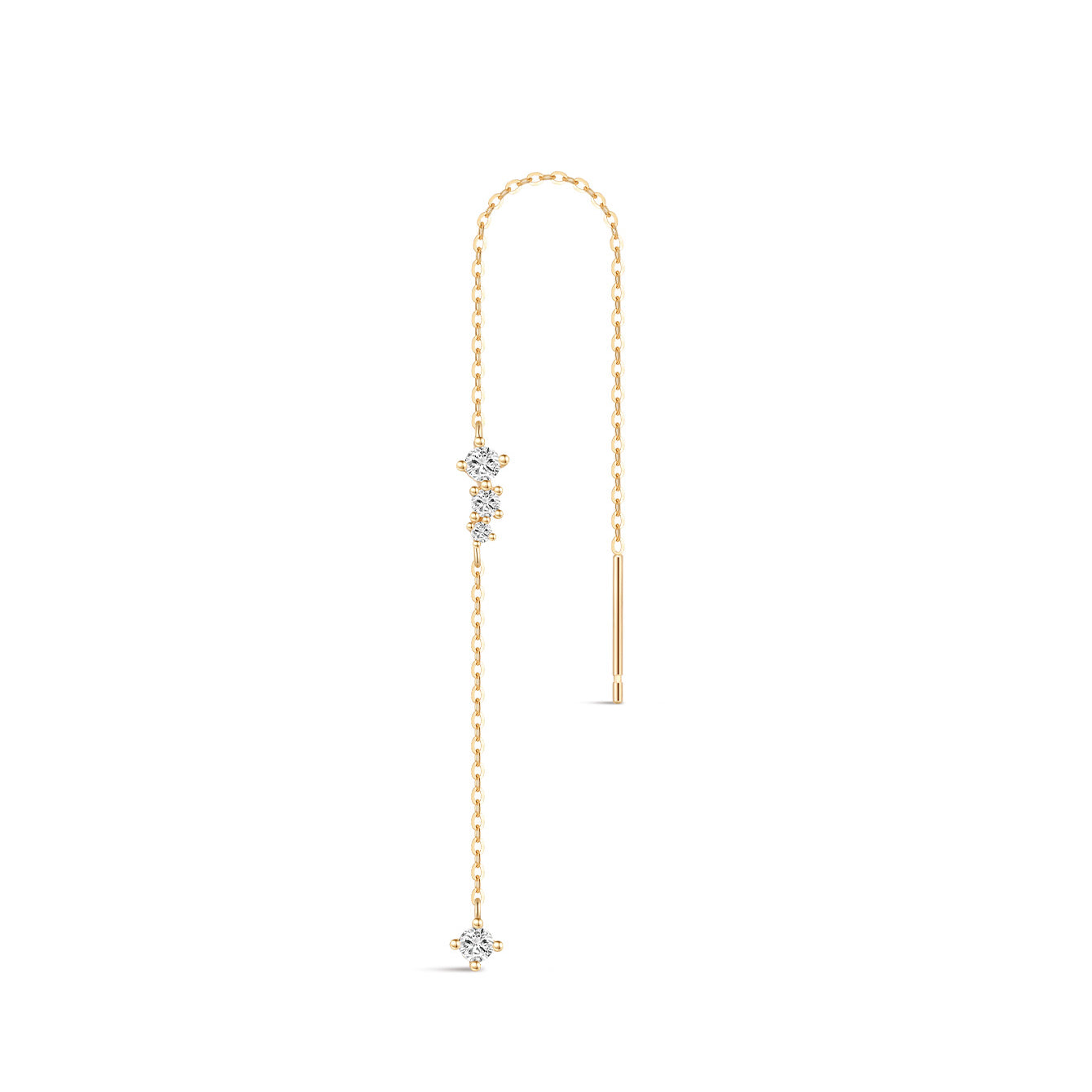 14K Solid Gold Multi-diamond Tassel Chain Hoop Charm Ear Wire - Kosinerjewelry