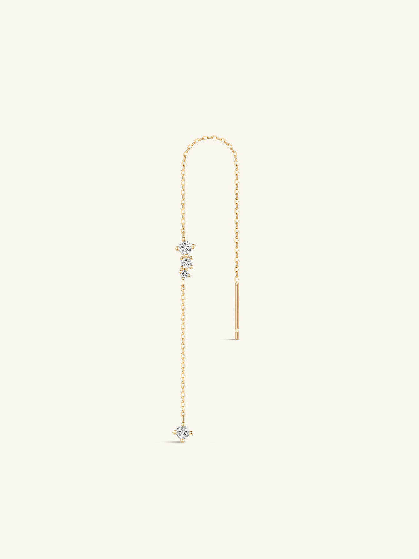 14K Solid Gold Multi-diamond Tassel Chain Hoop Charm Ear Wire - Kosinerjewelry