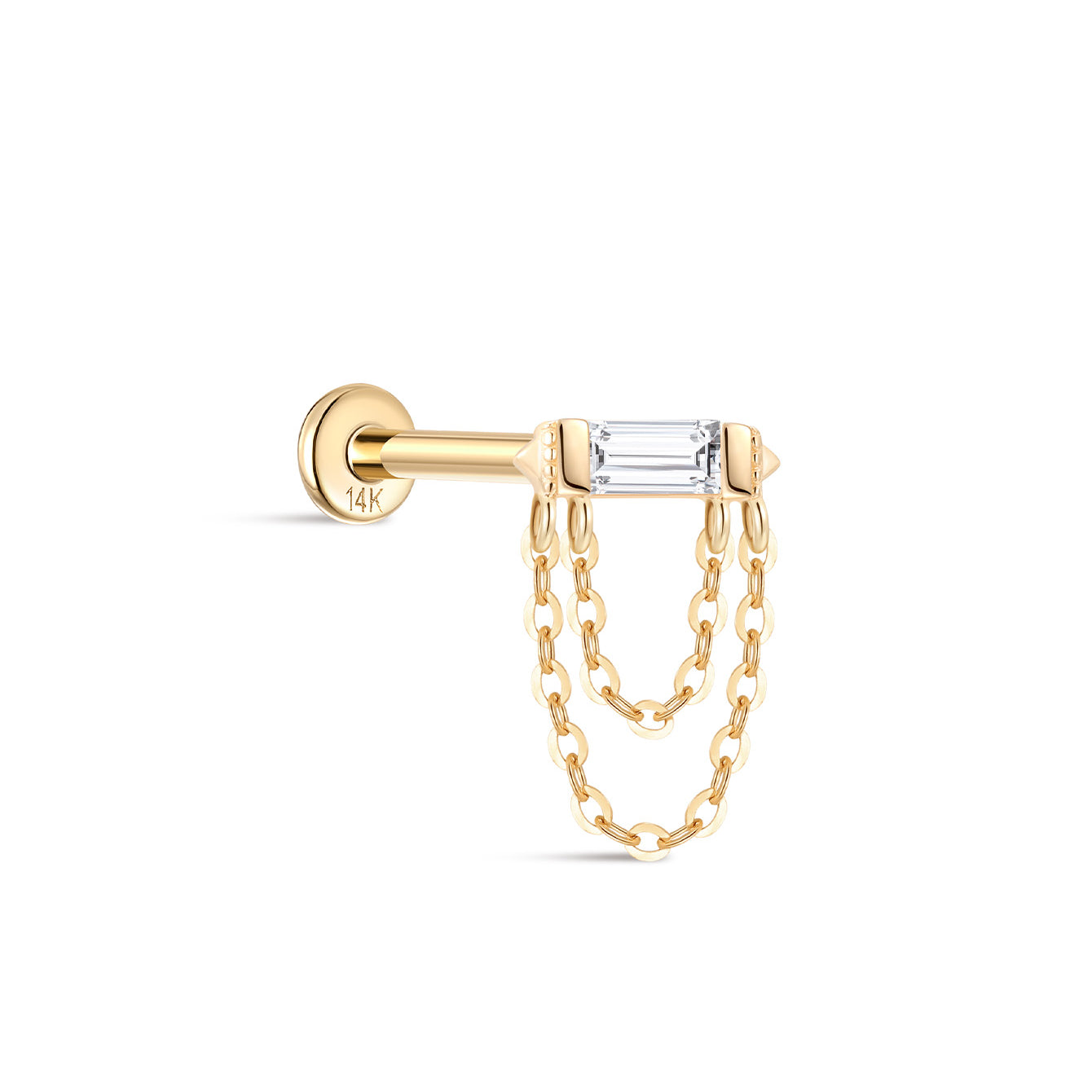 14K Solid Gold Rectangular Solitaire Tassel Flatback - Kosinerjewelry
