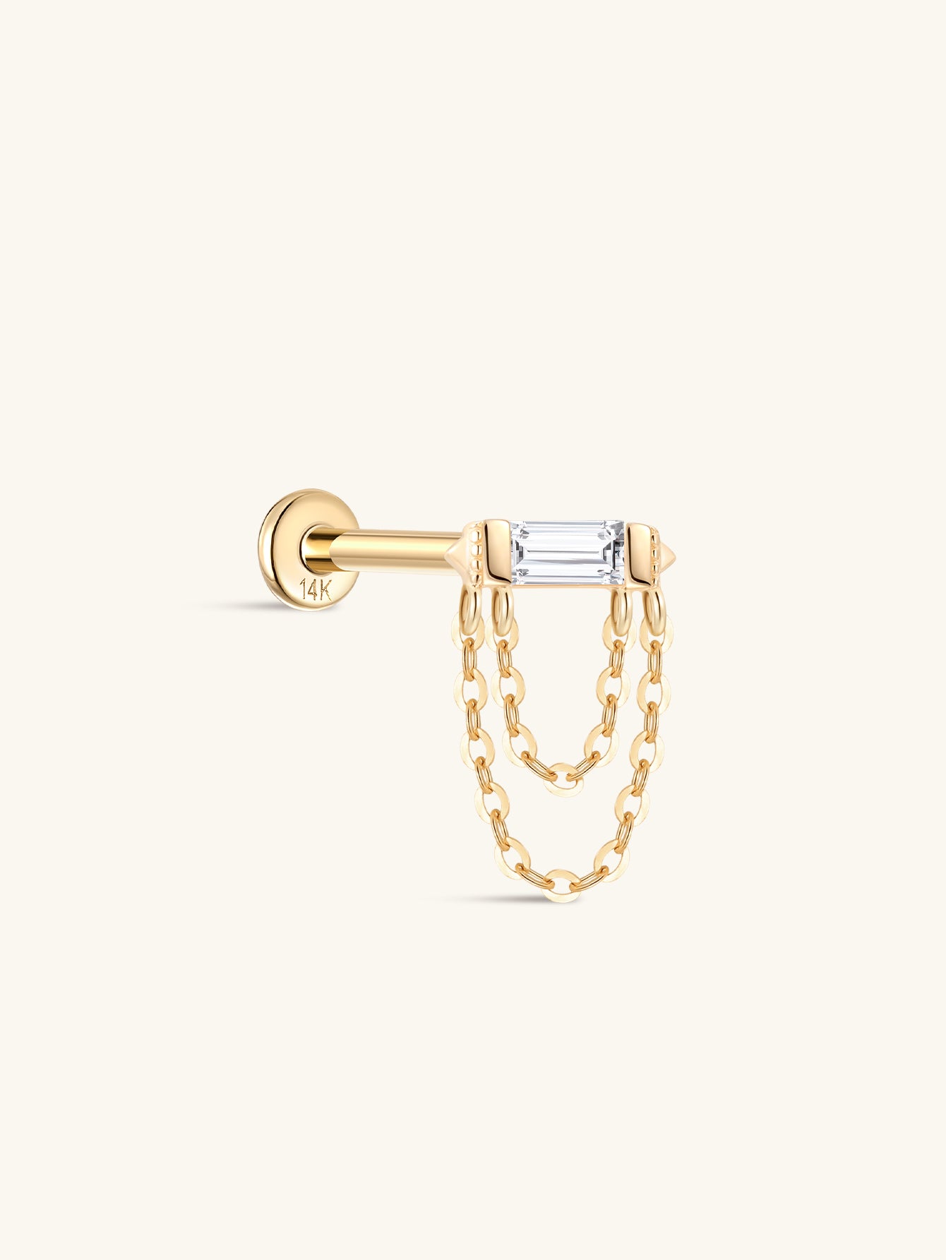 14K Solid Gold Rectangular Solitaire Tassel Flatback - Kosinerjewelry