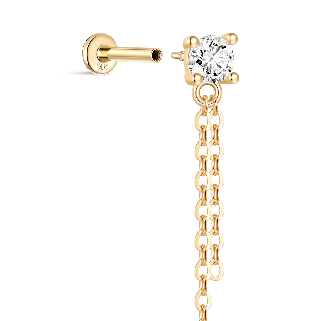 14K Solid Gold Four-Claw Tassel Flatback - Kosinerjewelry