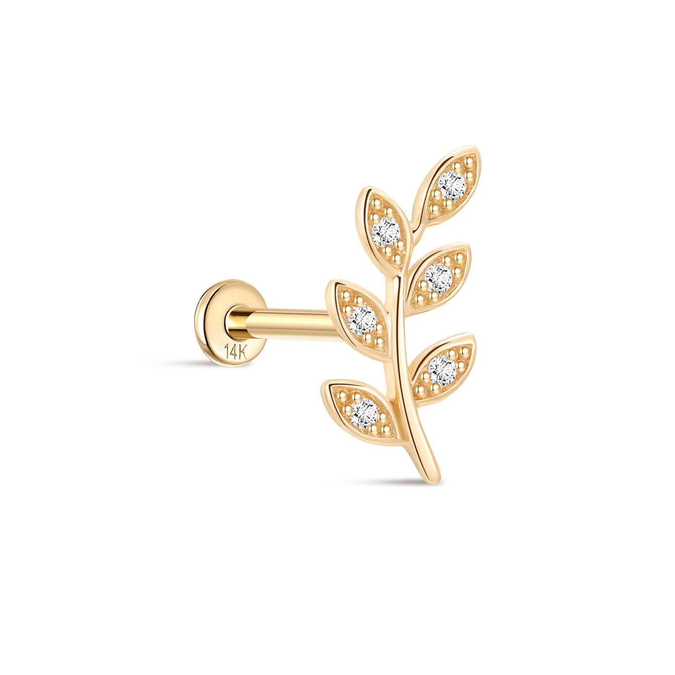 14K Solid Gold Leaf CZ Flat Back - Kosinerjewelry