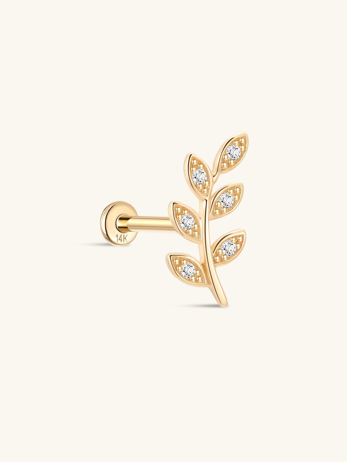 14K Solid Gold Leaf CZ Flat Back - Kosinerjewelry