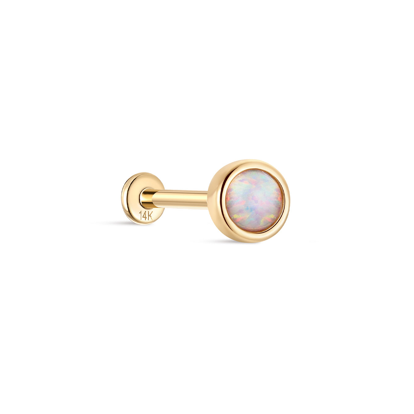 14K Solid Gold Opal Ear Piercing Stud - Kosinerjewelry