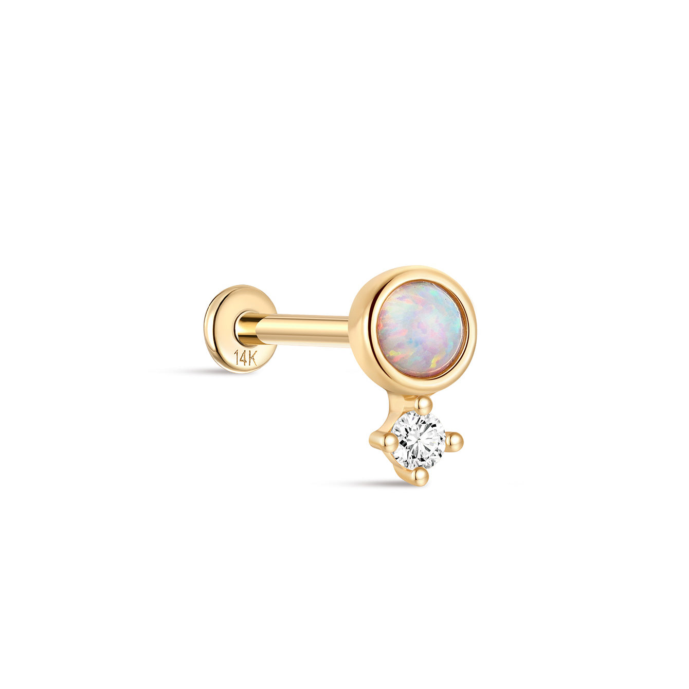 14K Solid Gold Single Opal Ear Piercing Stud - Kosinerjewelry