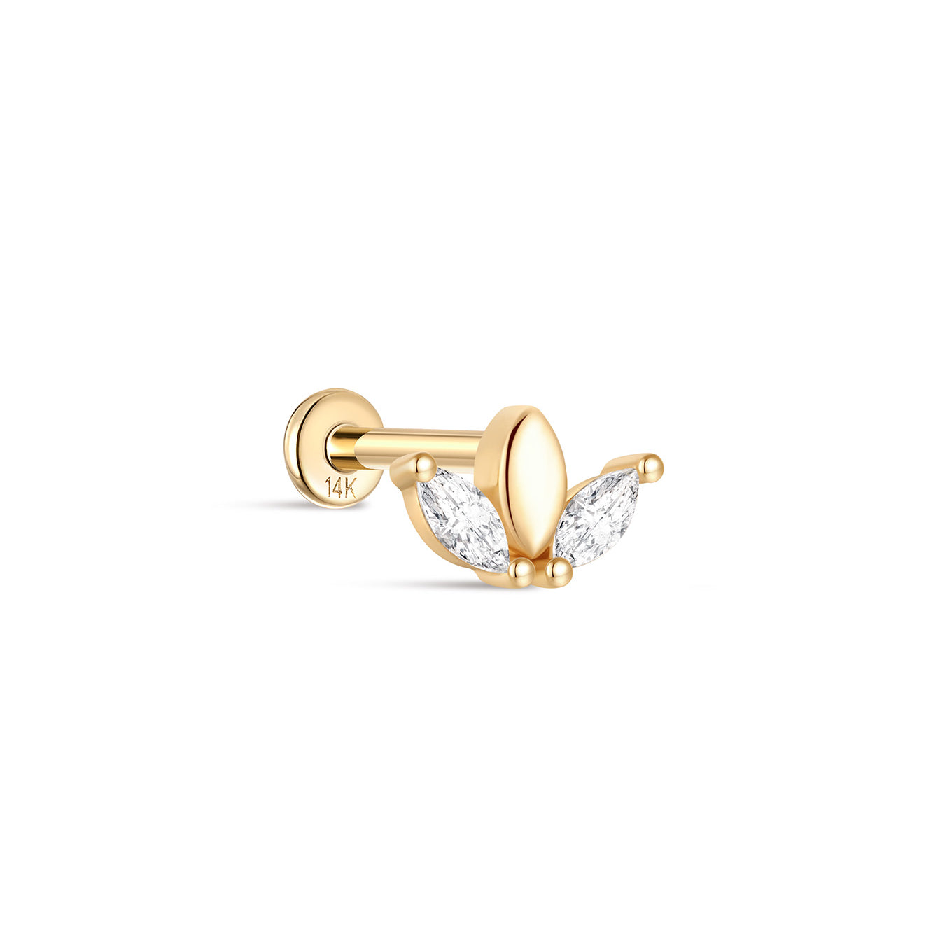 14K Solid Gold Marquise Ear Piercing Stud - Kosinerjewelry