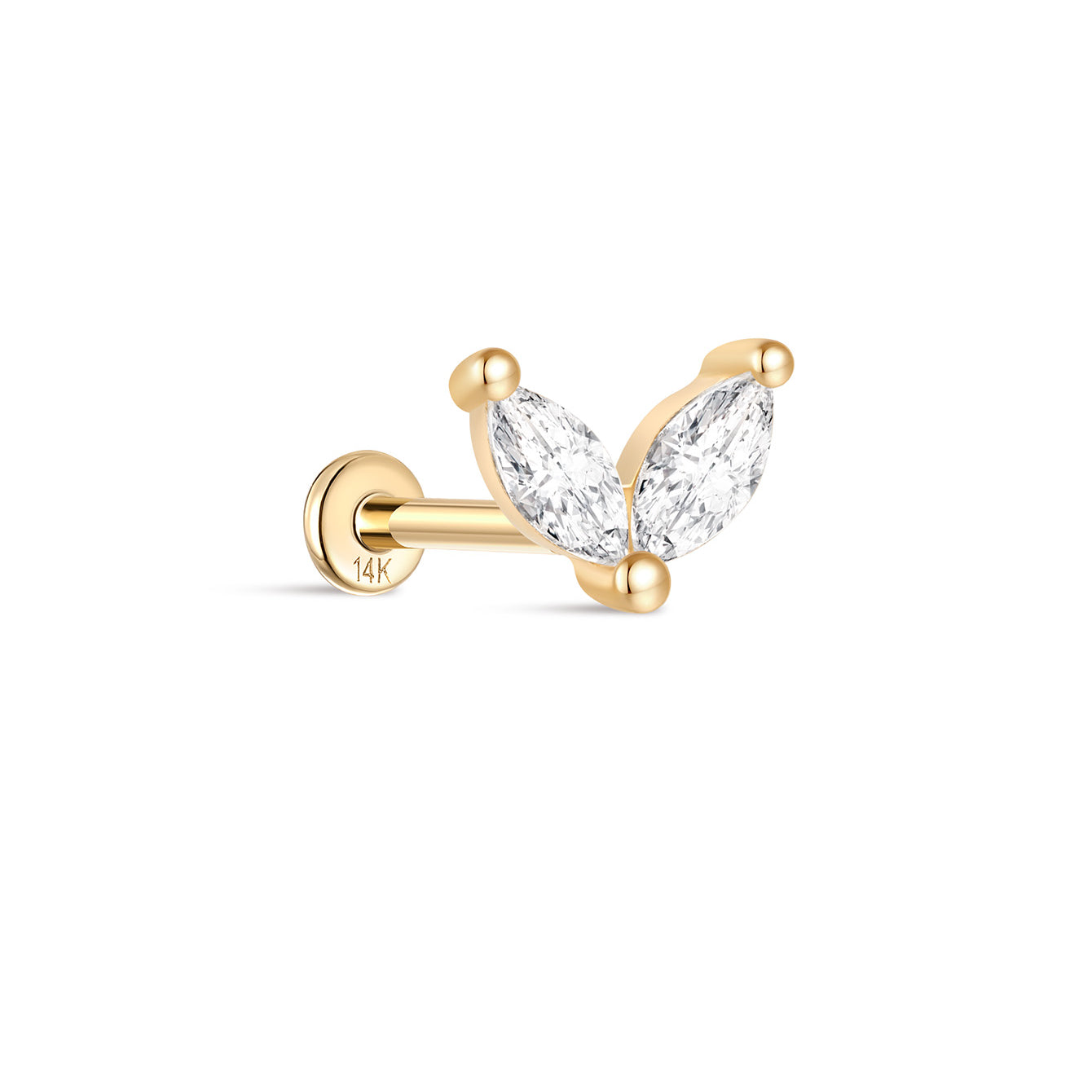 14K Solid Gold Marquise CZ Flat Back - Kosinerjewelry