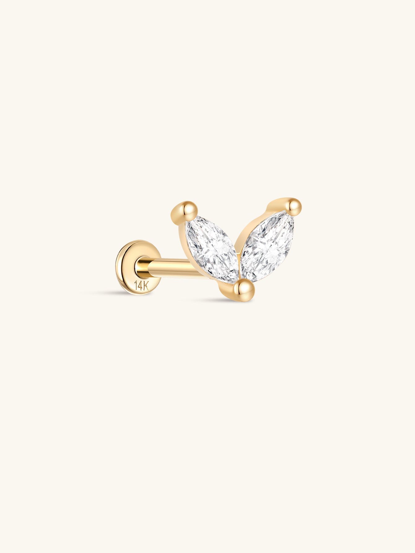 14K Solid Gold Marquise CZ Flat Back - Kosinerjewelry
