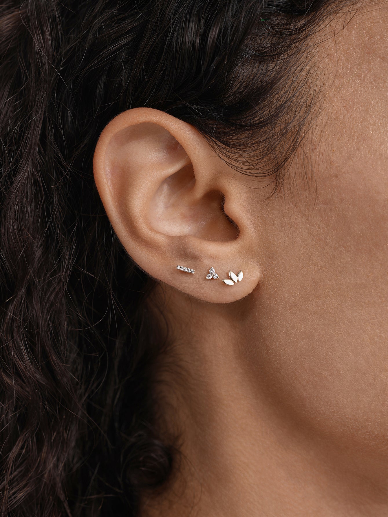 14K Solid Gold Bright Marquise Ear Piercing Stud