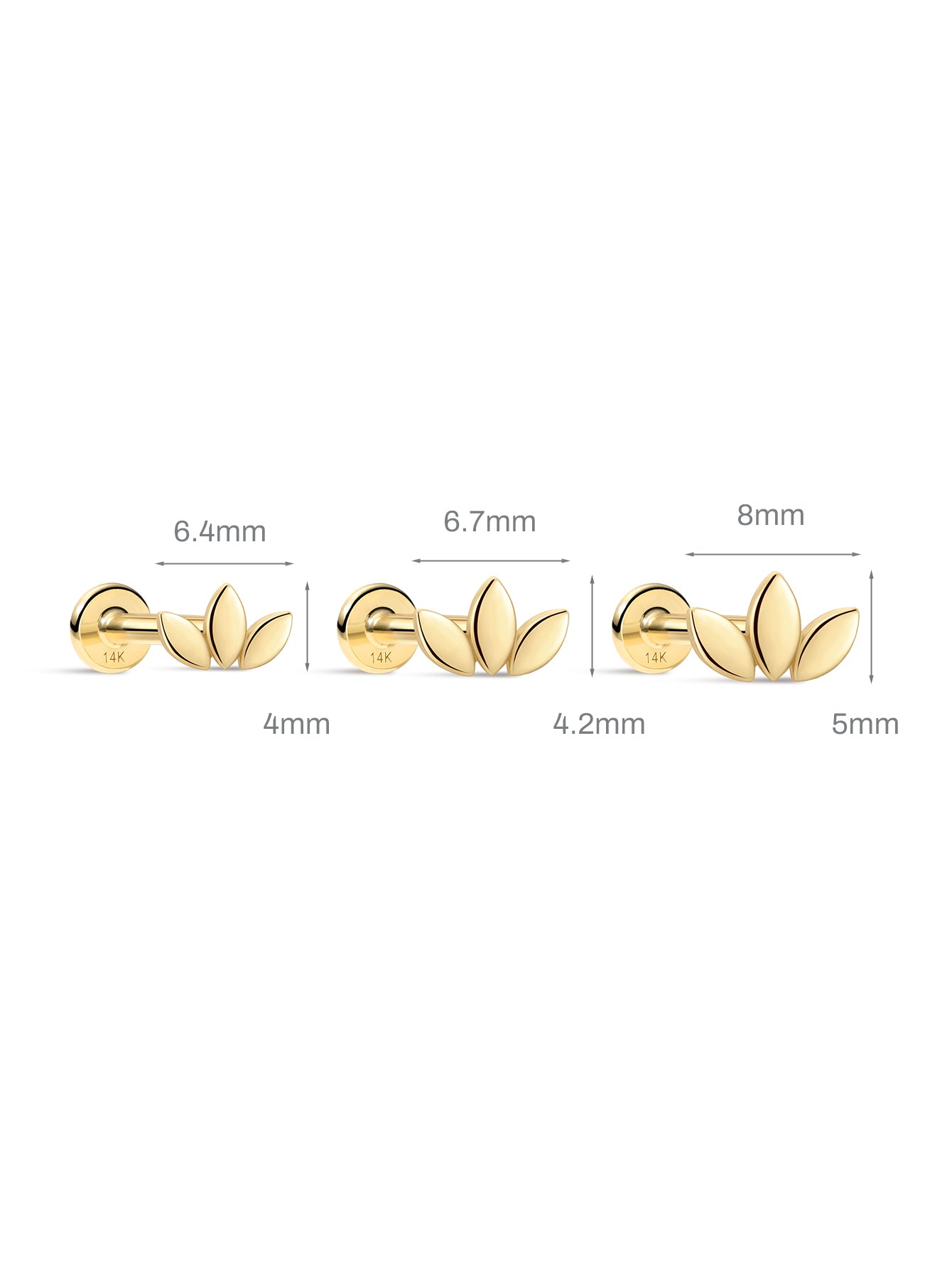 14K Solid Gold Bright Marquise Ear Piercing Stud
