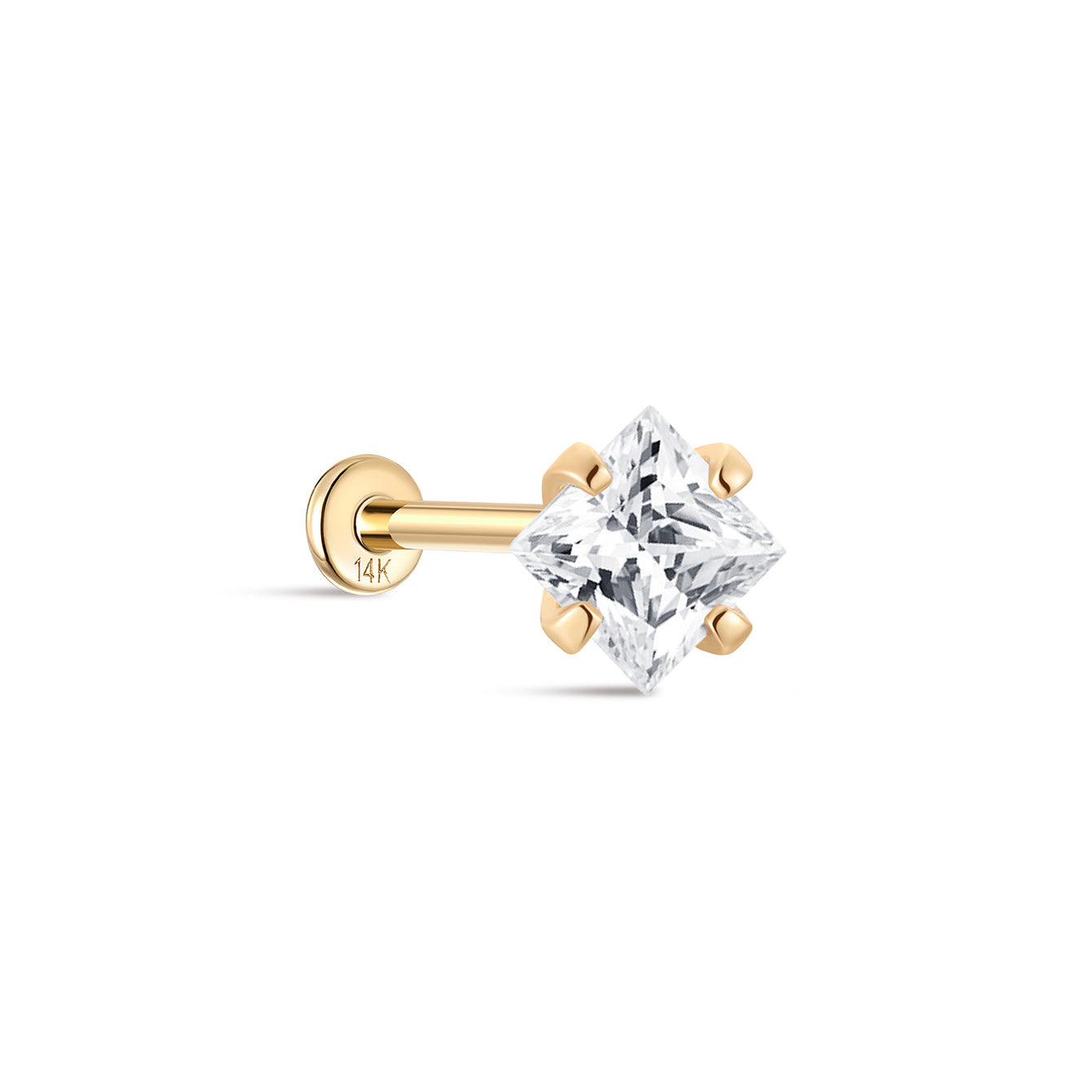 14K Solid Gold Ultra Bright Square Ear Piercing Stud - Kosinerjewelry