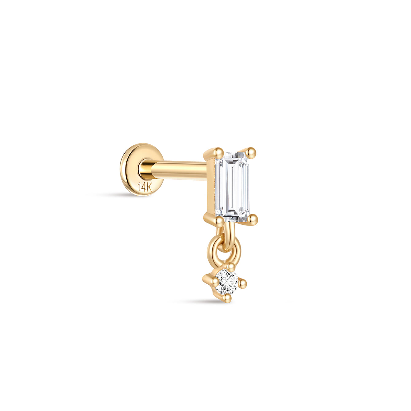 14K Solid Rectangle Ear Piercing Stud - Kosinerjewelry