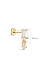 Dimensiones del perno colgante KOSINER Baguette CZ, altura total 9,4 mm, 18 g