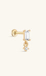 Piercing KOSINER de oro de 14 quilates con circonita cúbica baguette, diseño minimalista brillante