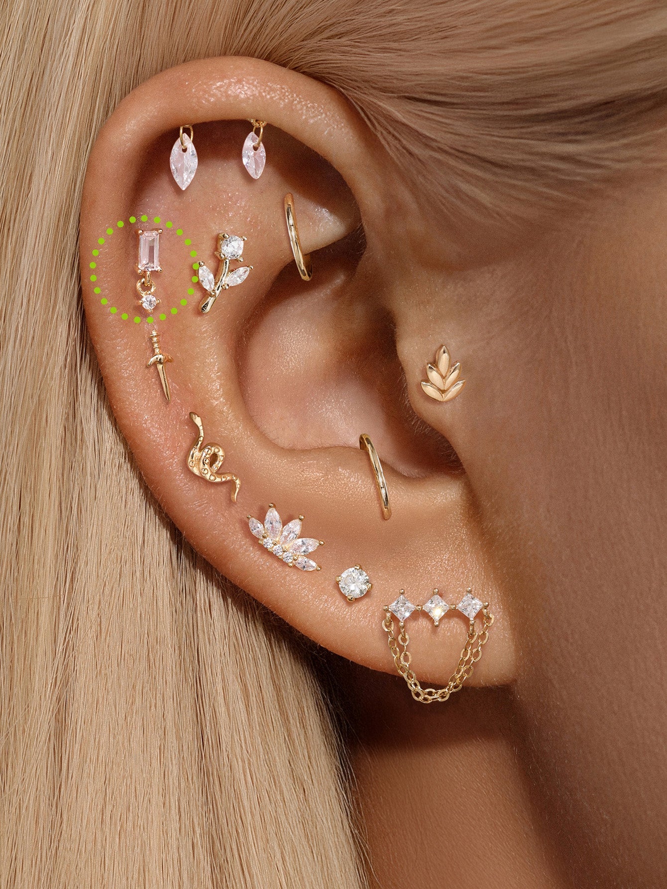 14K Solid Rectangle Ear Piercing Stud - Kosinerjewelry