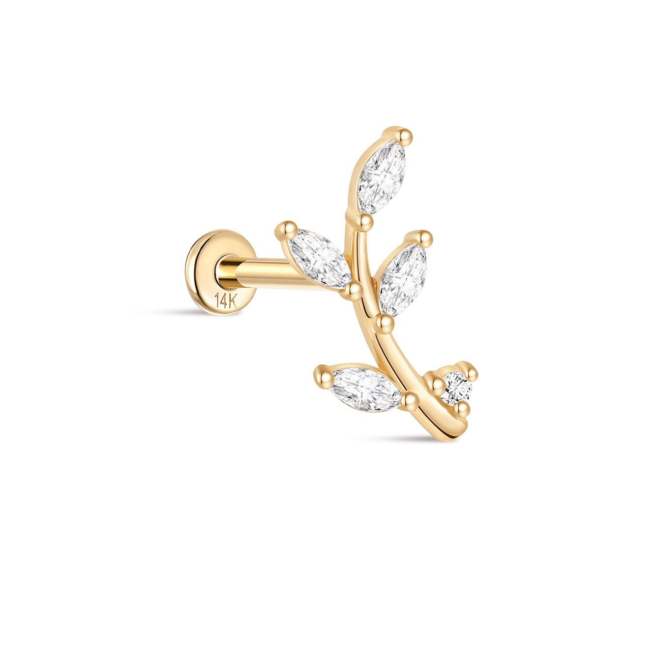 14K Solid Gold Leaf Marquise CZ Flat Back - Kosinerjewelry