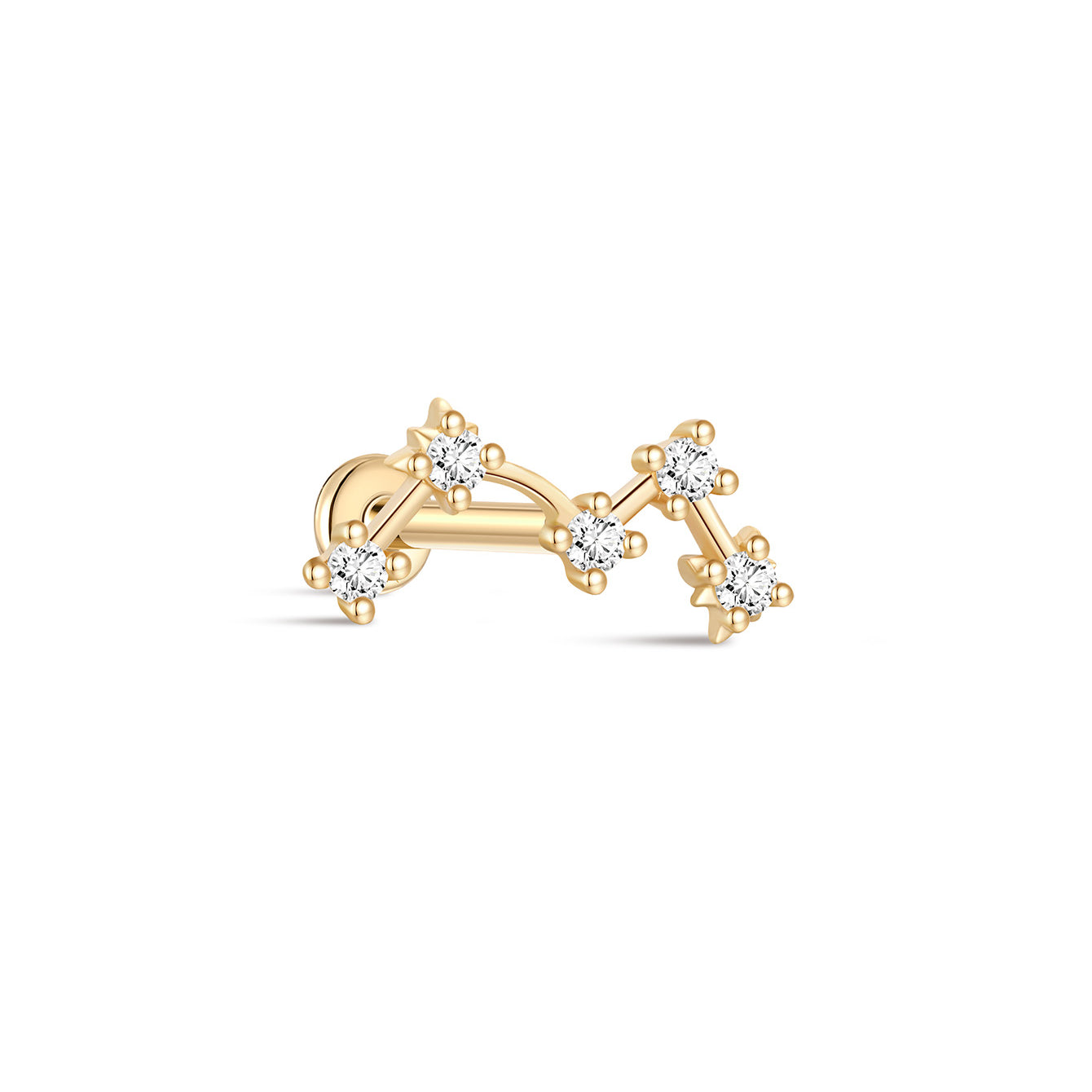 14K Solid Gold Celestial Ear Piercing Stud - Kosinerjewelry