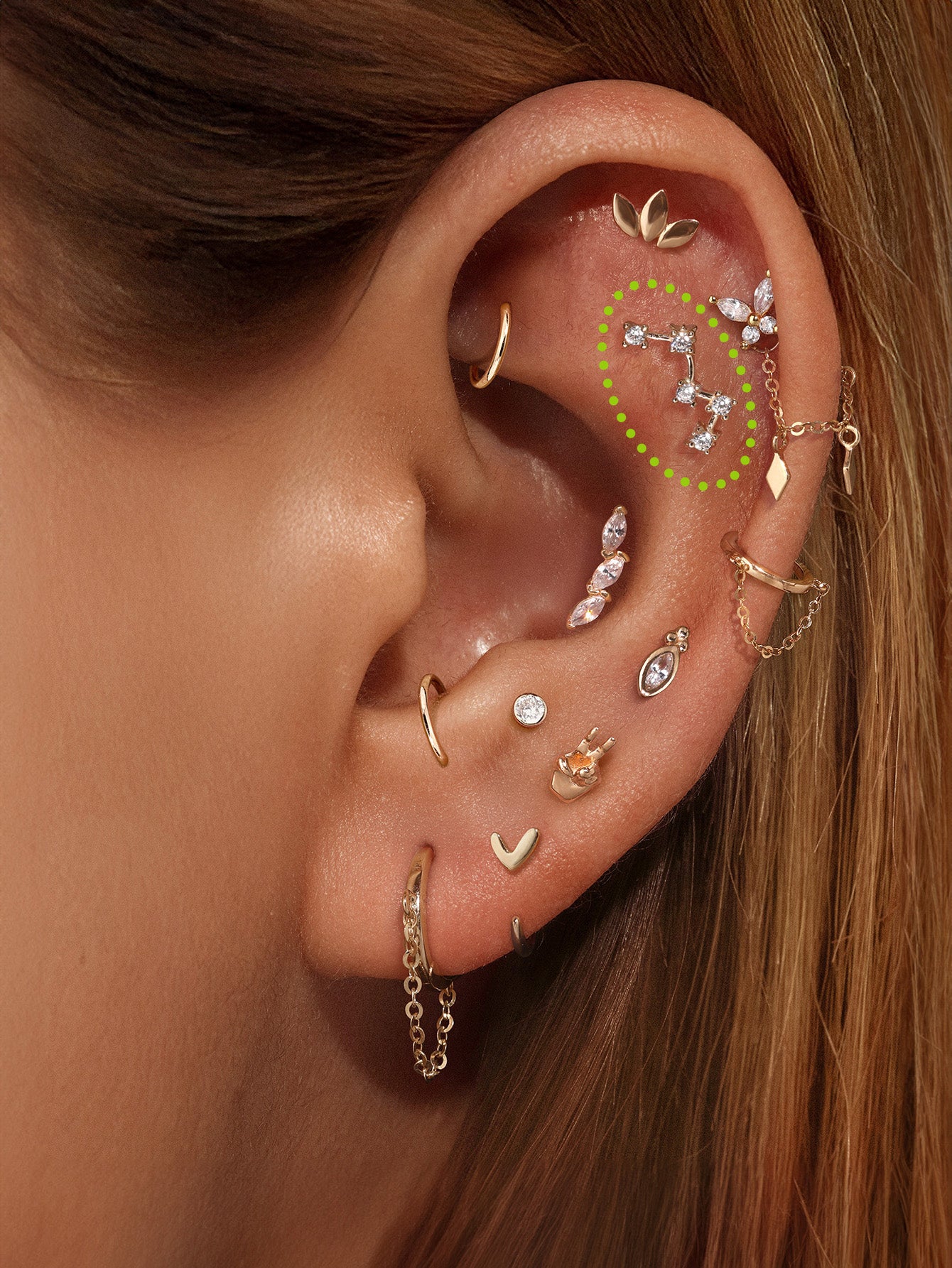 14K Solid Gold Celestial Ear Piercing Stud - Kosinerjewelry