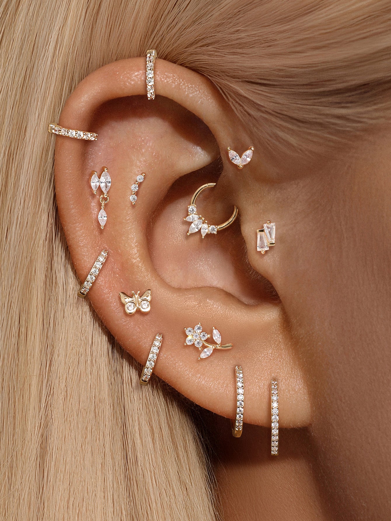 Parte posterior plana de luna de oro macizo de 14 quilates