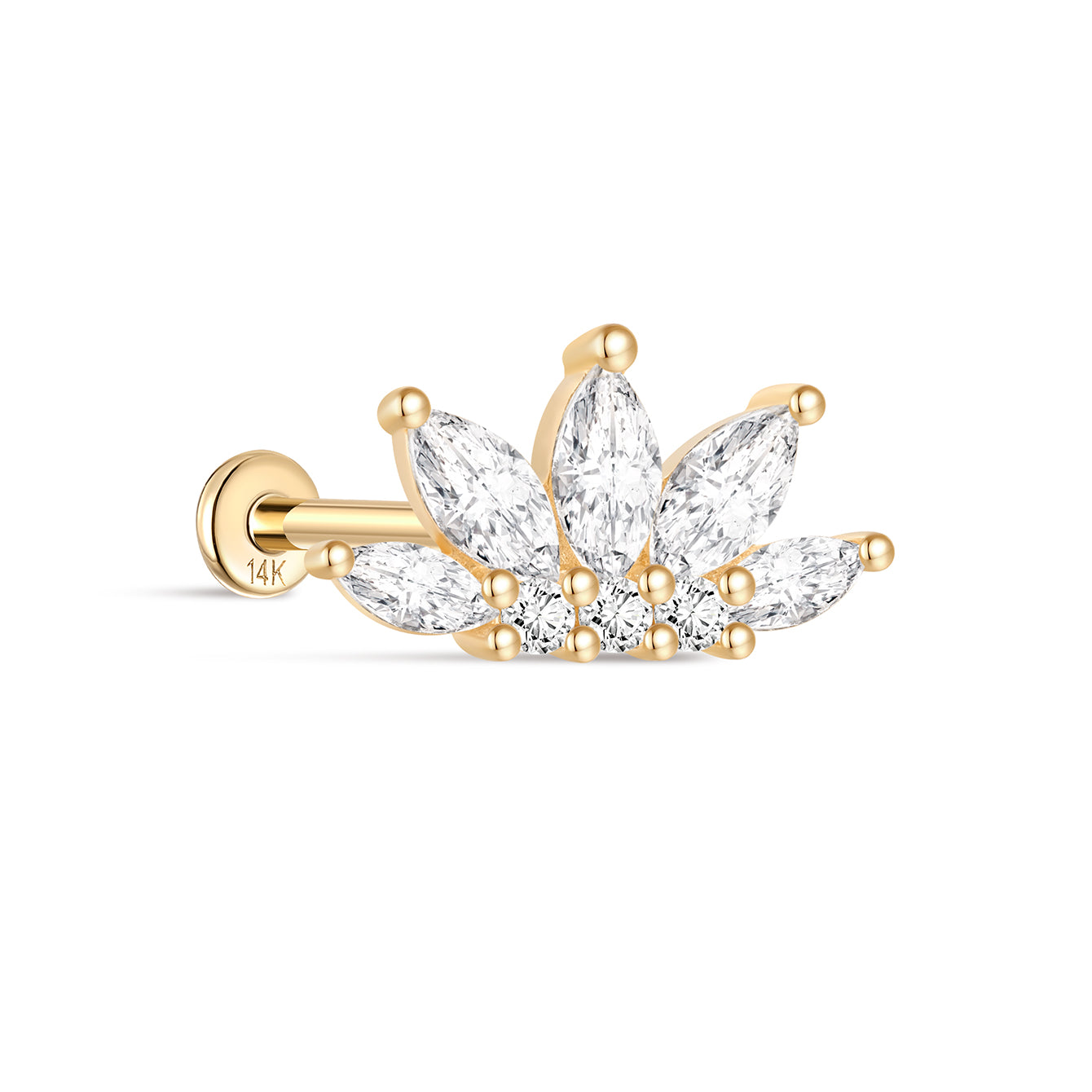 14K Solid Gold Marquise CZ Crown Flat Back - Kosinerjewelry