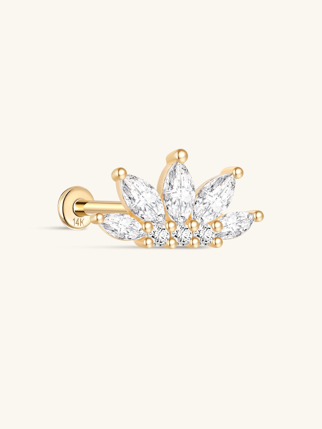 14K Solid Gold Marquise CZ Crown Flat Back - Kosinerjewelry